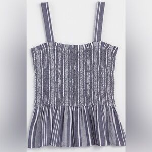LOFT SMOCKED STRIPED PEPLUM TANK TOP SIZE MEDIUM NEW WITH TAGS